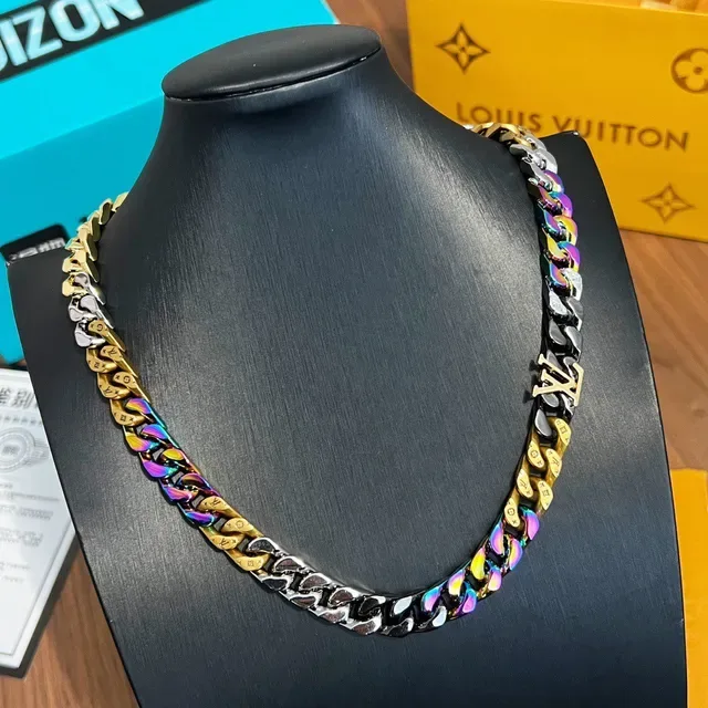 Louis Vuitton Multicolor Iridescent Curb Chain Necklace 6