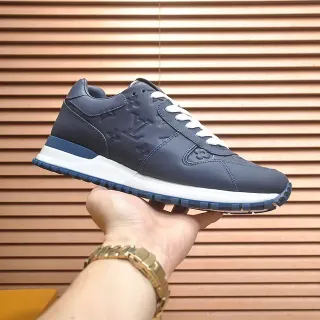 Louis Vuitton Navy White Embossed Monogram Leather Layered Midsole Lifestyle Sneakers