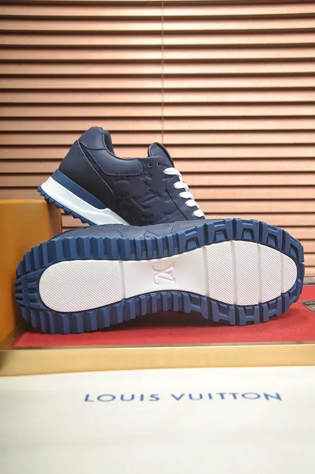 Louis Vuitton Navy White Embossed Monogram Leather Layered Midsole Lifestyle Sneakers 3