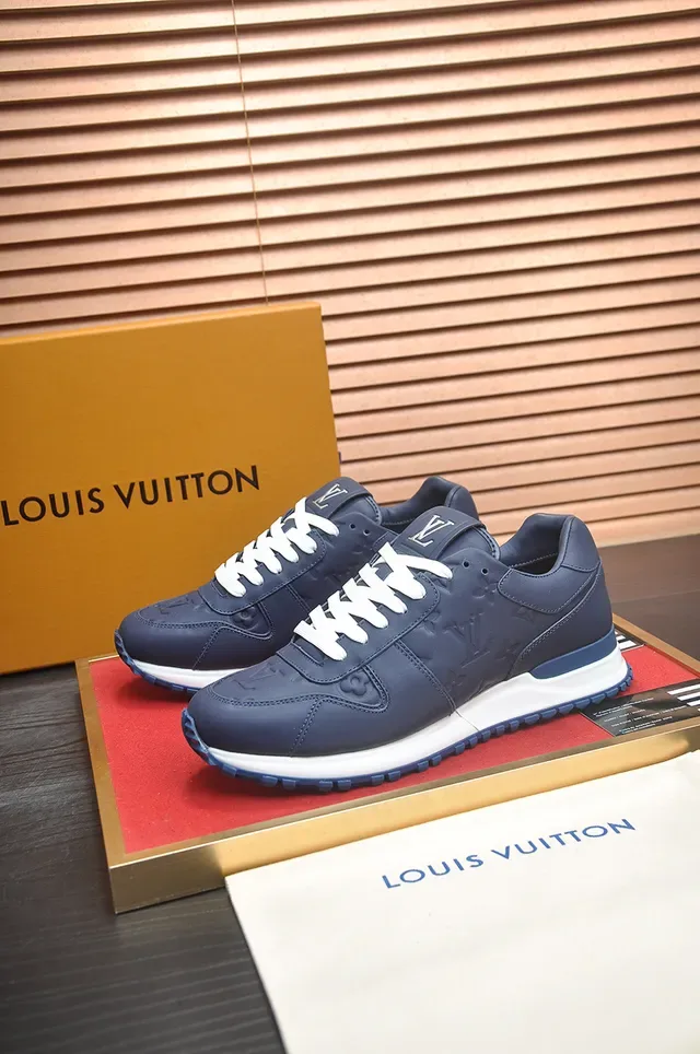 Louis Vuitton Navy White Embossed Monogram Leather Layered Midsole Lifestyle Sneakers 4