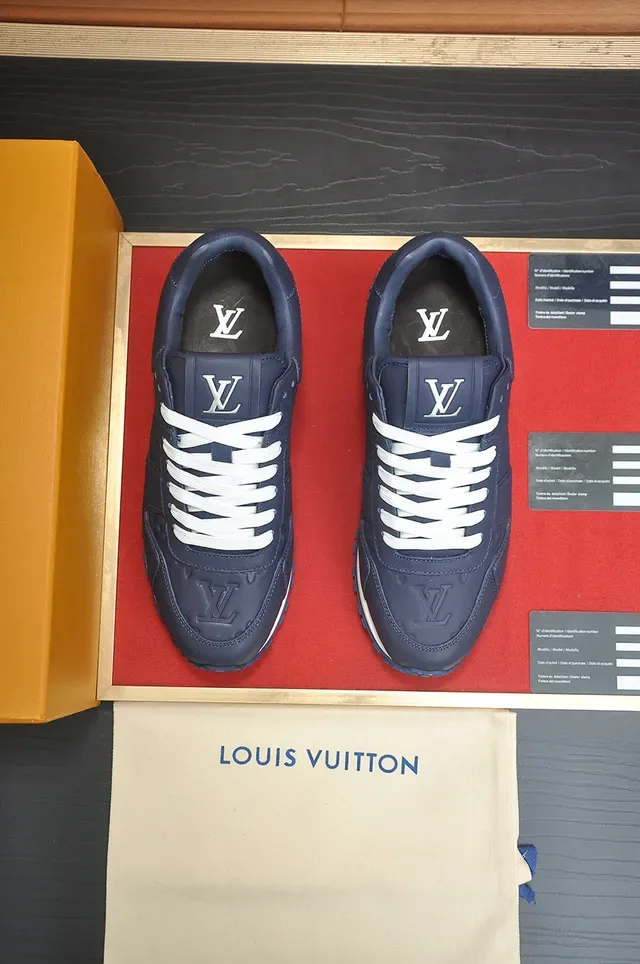 Louis Vuitton Navy White Embossed Monogram Leather Layered Midsole Lifestyle Sneakers 5
