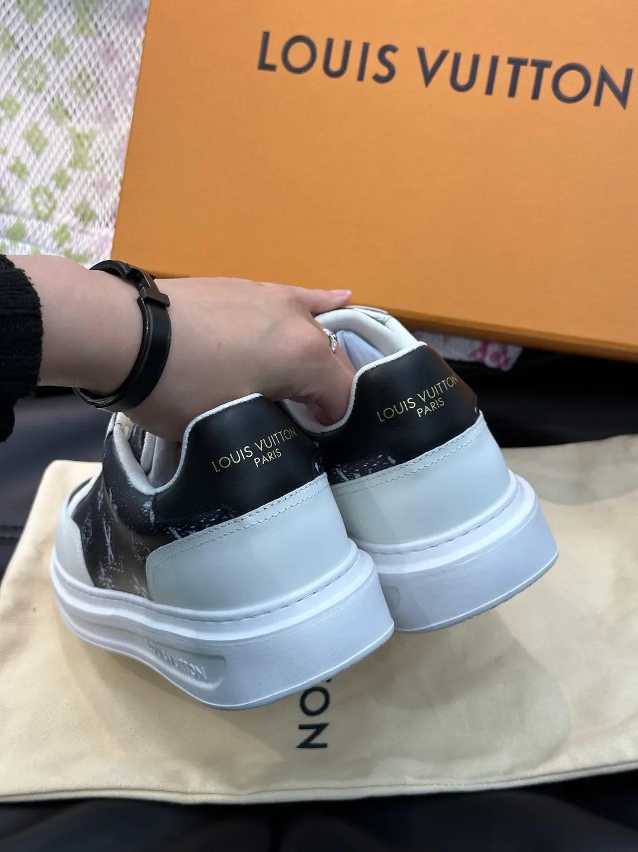 Louis Vuitton Navy White Monogram-Print Upper Leather Overlays Lifestyle Sneakers 3