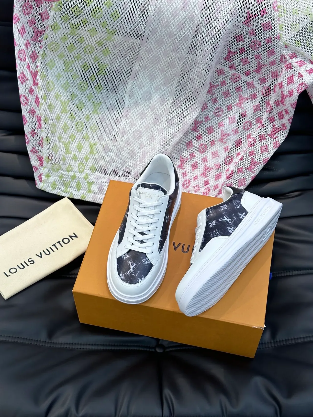 Louis Vuitton Navy White Monogram-Print Upper Leather Overlays Lifestyle Sneakers 4