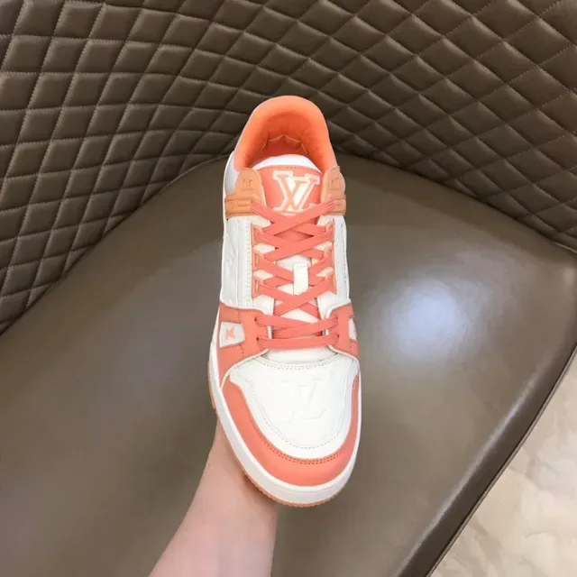 Louis Vuitton Orange White Layered Multi-Material Upper Embossed Monogram Lifestyle Sneakers 4