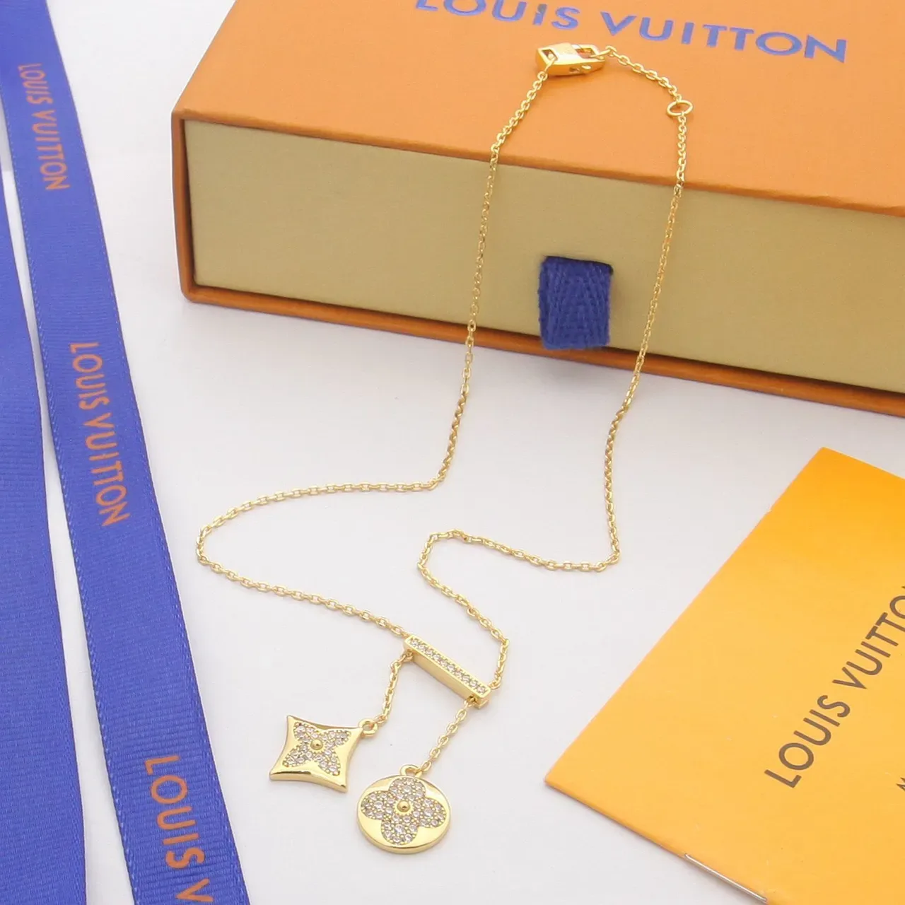 Louis Vuitton Pavé-Crystal Quatrefoil and Star Charm Necklaces 3