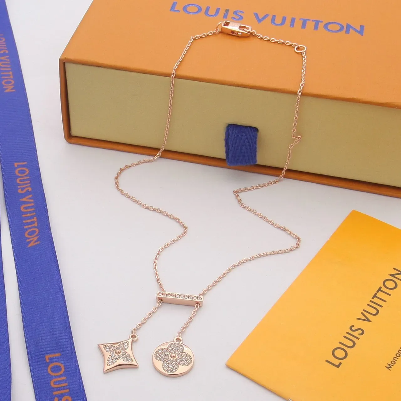 Louis Vuitton Pavé-Crystal Quatrefoil and Star Charm Necklaces 4