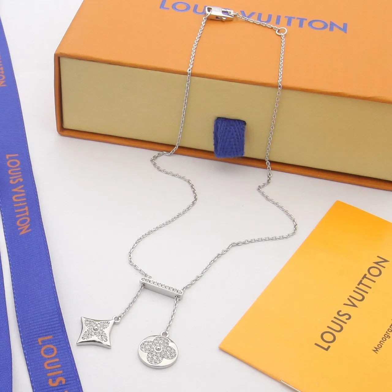Louis Vuitton Pavé-Crystal Quatrefoil and Star Charm Necklaces 5