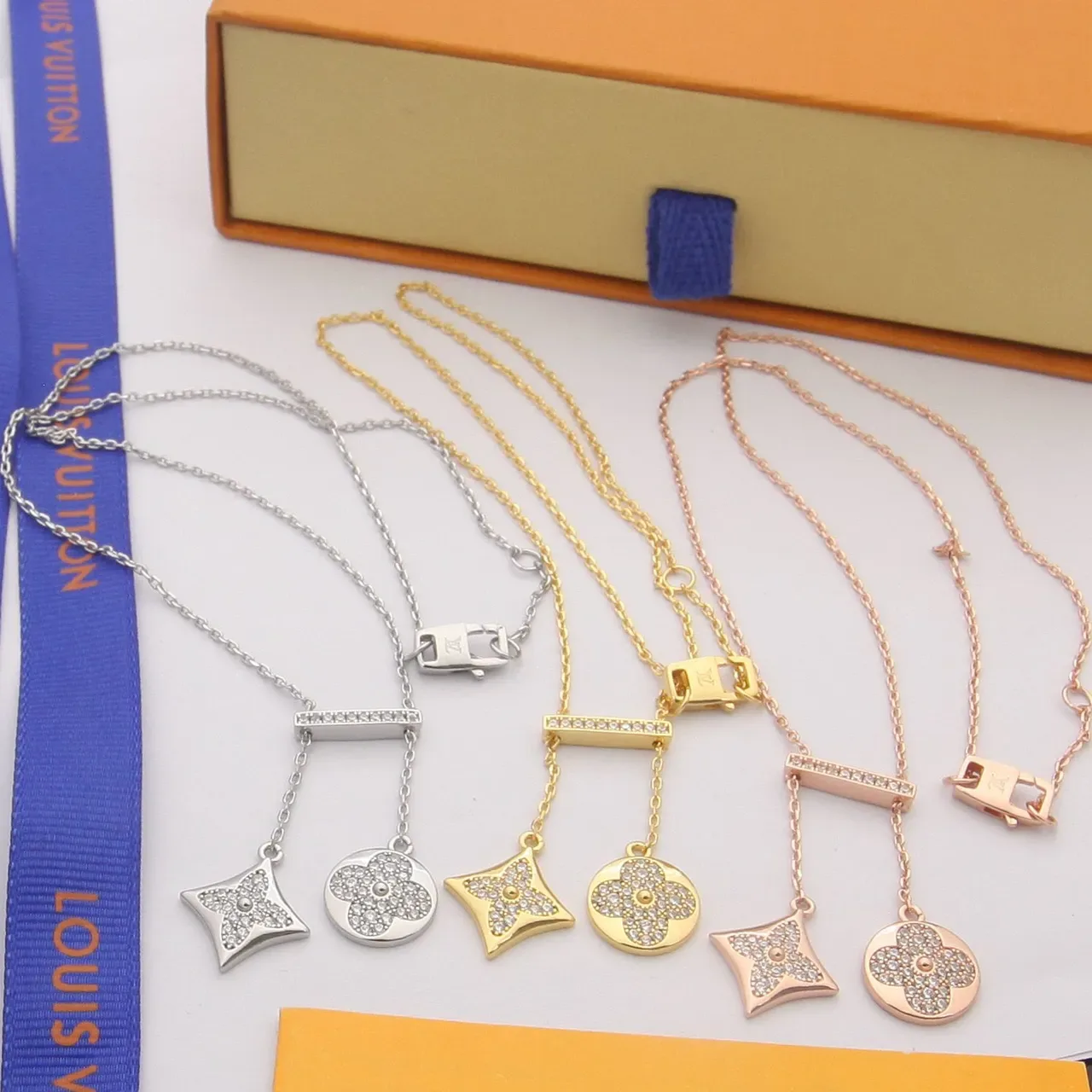 Louis Vuitton Pavé-Crystal Quatrefoil and Star Charm Necklaces 6
