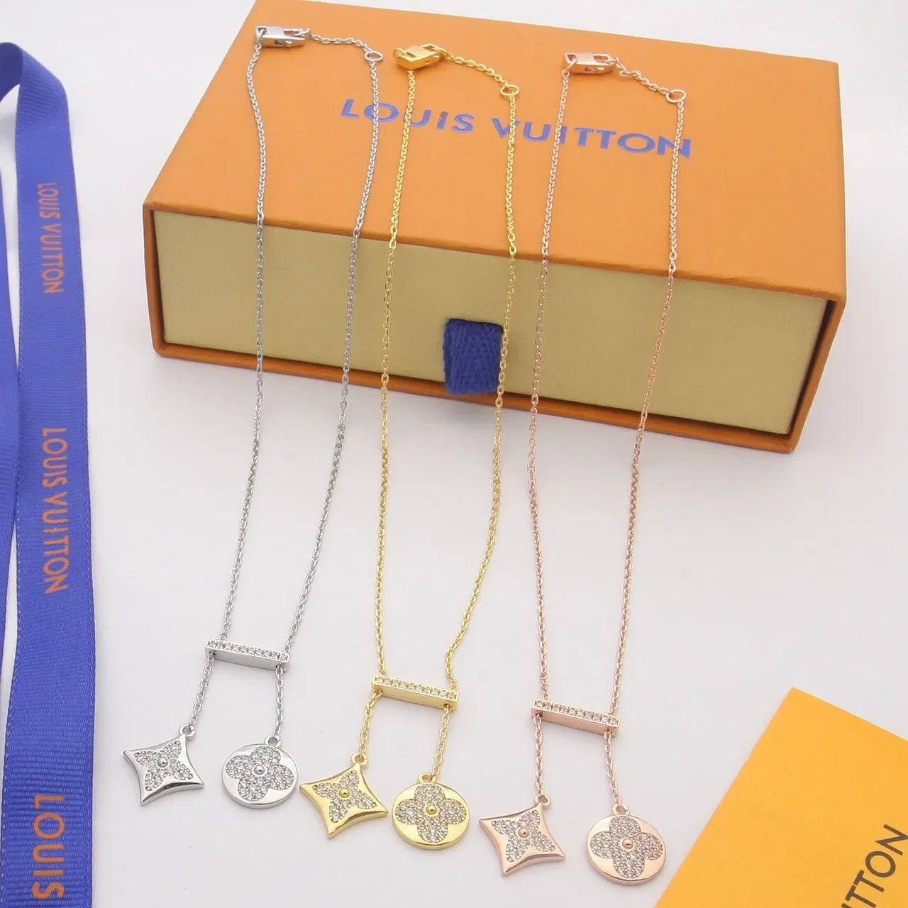 Louis Vuitton Pavé-Crystal Quatrefoil and Star Charm Necklaces 7