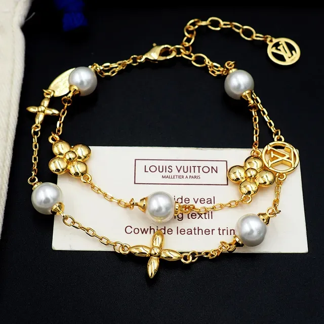 Louis Vuitton Pearl and Monogram Charm Gold-Tone Bracelet 6