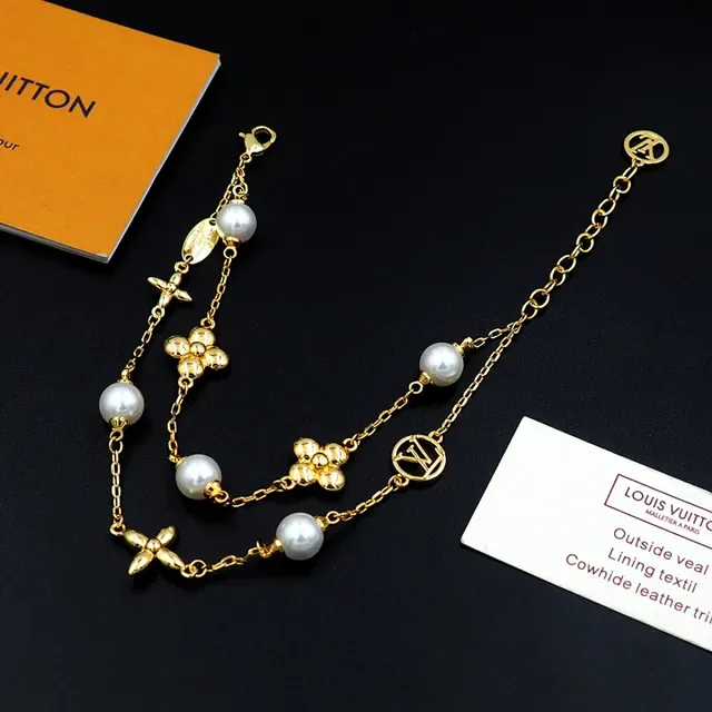 Louis Vuitton Pearl and Monogram Charm Gold-Tone Bracelet 7