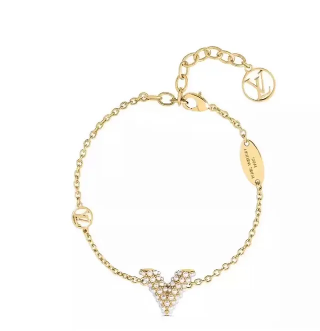Louis Vuitton Pearl Heart Bracelet Gold White Chain Pendant Bracelet 6