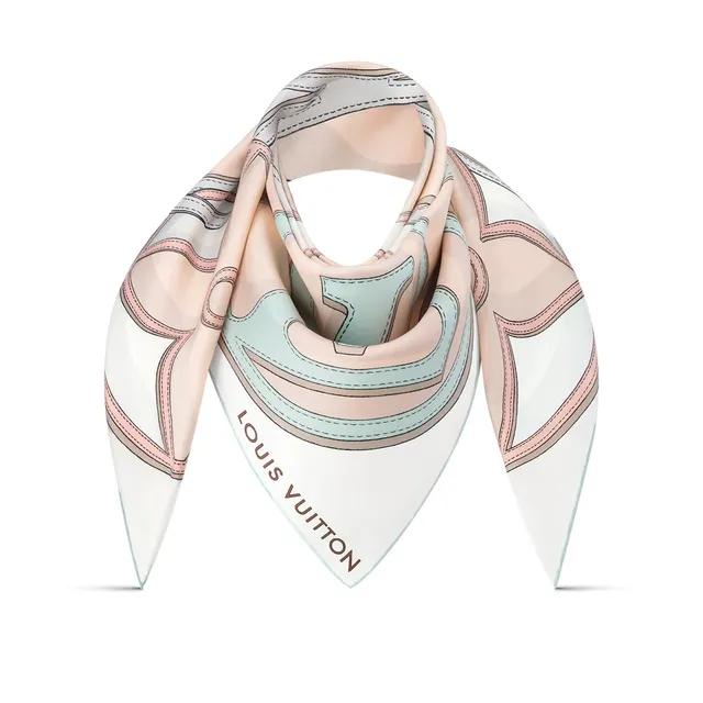 Louis Vuitton Pink Blue Square Printed Monogram Silk Scarf 3