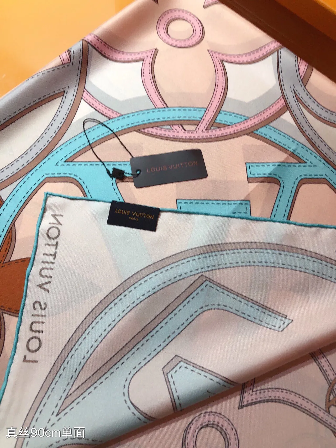 Louis Vuitton Pink Blue Square Printed Monogram Silk Scarf 9