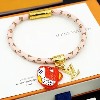Louis Vuitton Pink Gold Woven Monogram Band Enamel Tiger Charm Bracelet