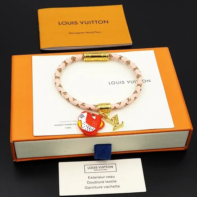 Louis Vuitton Pink Gold Woven Monogram Band Enamel Tiger Charm Bracelet 2