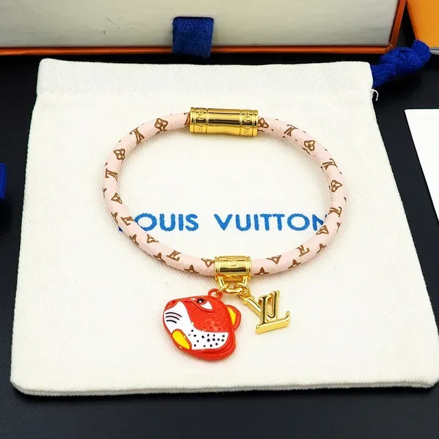 Louis Vuitton Pink Gold Woven Monogram Band Enamel Tiger Charm Bracelet 4