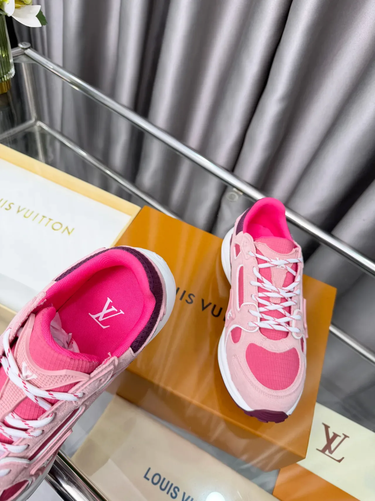 Louis Vuitton Pink Purple Layered Multi-Panel Upper Sculpted White Midsole Chunky Sneakers 2