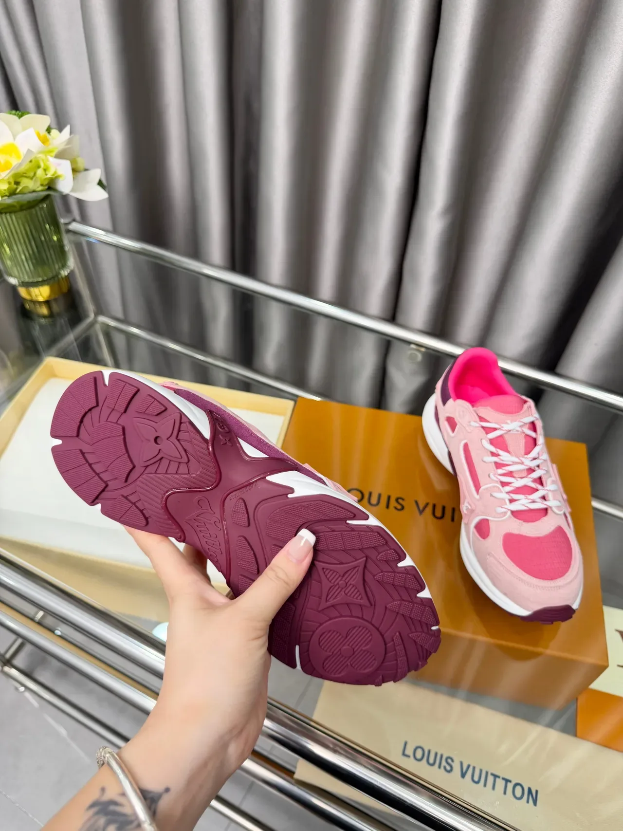 Louis Vuitton Pink Purple Layered Multi-Panel Upper Sculpted White Midsole Chunky Sneakers 3