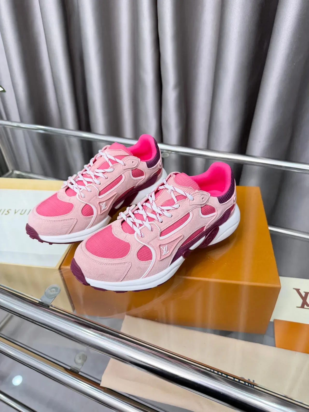Louis Vuitton Pink Purple Layered Multi-Panel Upper Sculpted White Midsole Chunky Sneakers 5