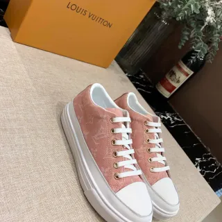 Louis Vuitton rosa blanco monograma lona plataforma suela estilo de vida sneakers