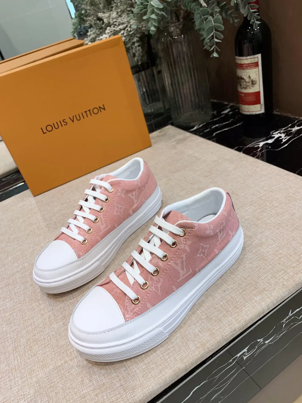 Louis Vuitton Pink White Monogram Canvas Platform Sole Lifestyle Sneakers 2