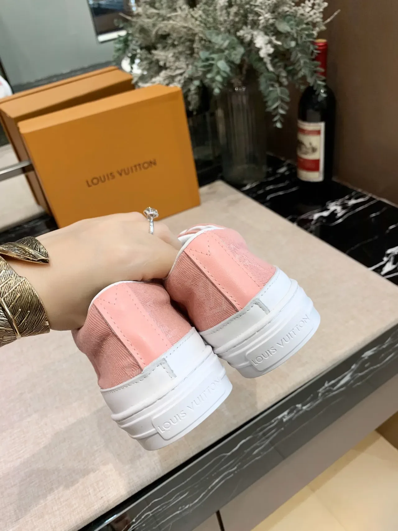 Louis Vuitton Pink White Monogram Canvas Platform Sole Lifestyle Sneakers 3