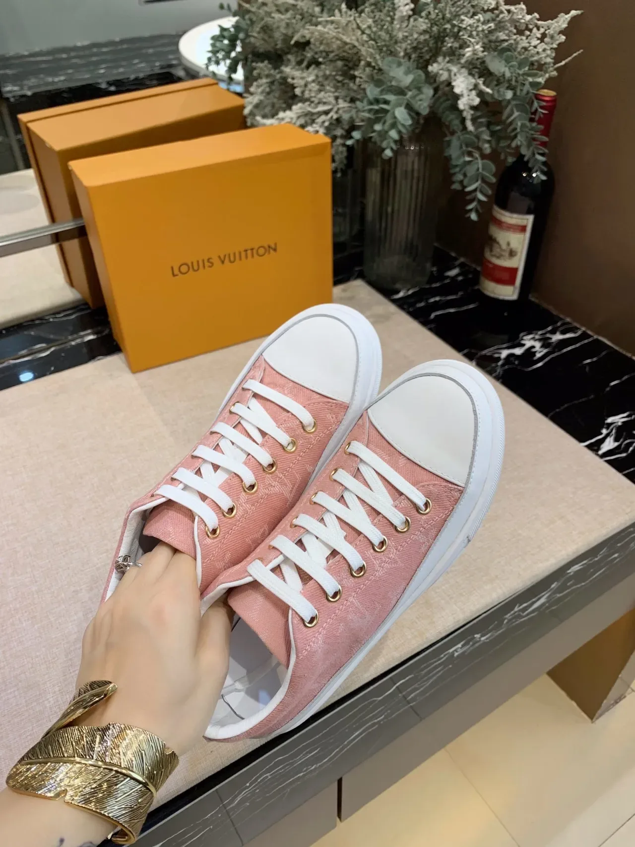 Louis Vuitton Pink White Monogram Canvas Platform Sole Lifestyle Sneakers 4