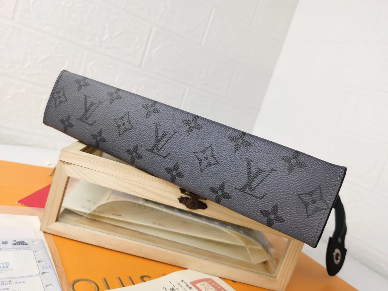 Louis Vuitton Pochette Accessoires Charcoal Gray Monogram Eclipse Envelope Clutch 5