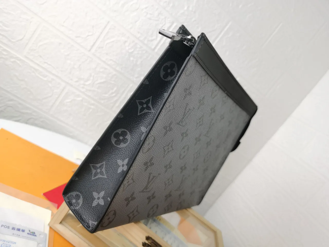 Louis Vuitton Pochette Accessoires Charcoal Gray Monogram Eclipse Envelope Clutch 6