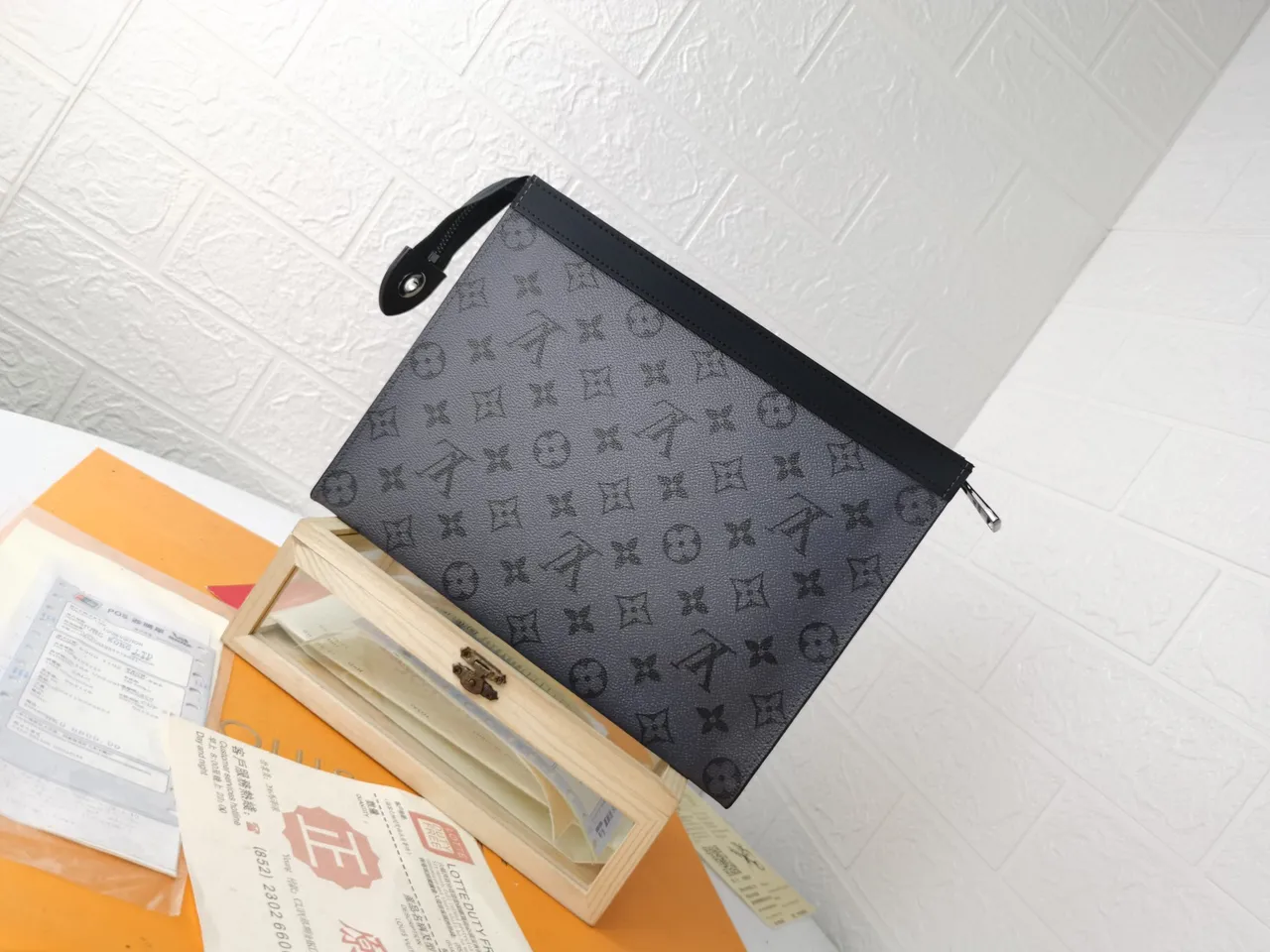 Louis Vuitton Pochette Accessoires Charcoal Gray Monogram Eclipse Envelope Clutch 8