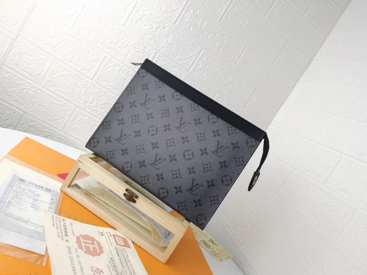 Louis Vuitton Pochette Accessoires Charcoal Gray Monogram Eclipse Envelope Clutch 9