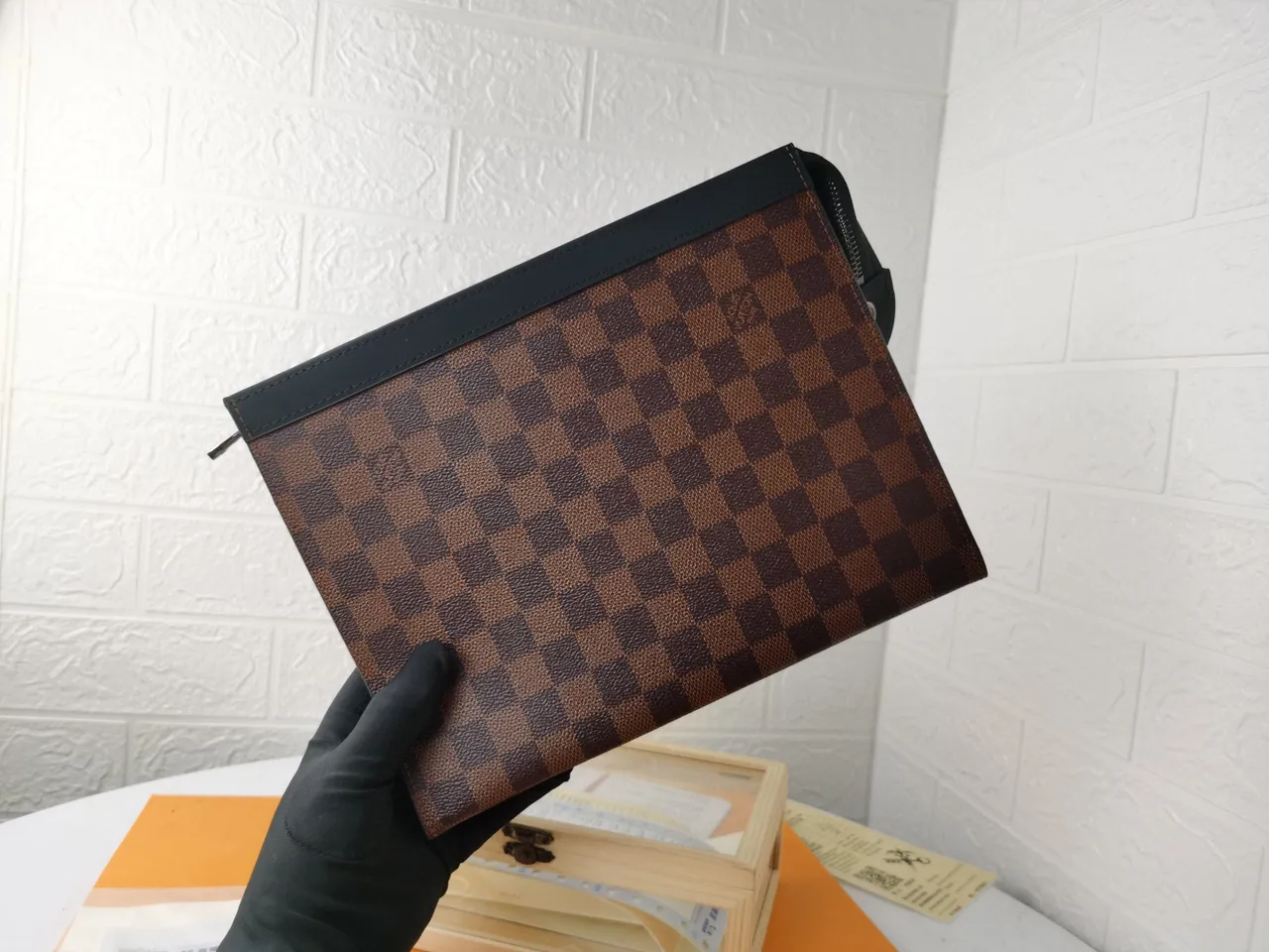 Louis Vuitton Pochette Accessoires Charcoal Gray Monogram Eclipse Envelope Clutch 16