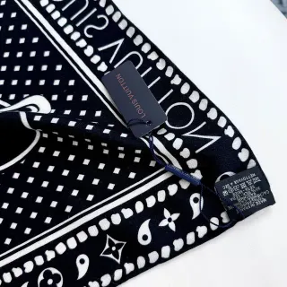 Louis Vuitton Printed Monogram Border Black and White Silk Scarf