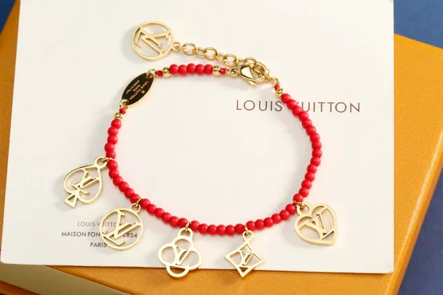 Louis Vuitton Red Gold Beaded Multi-Charm Bracelet 3