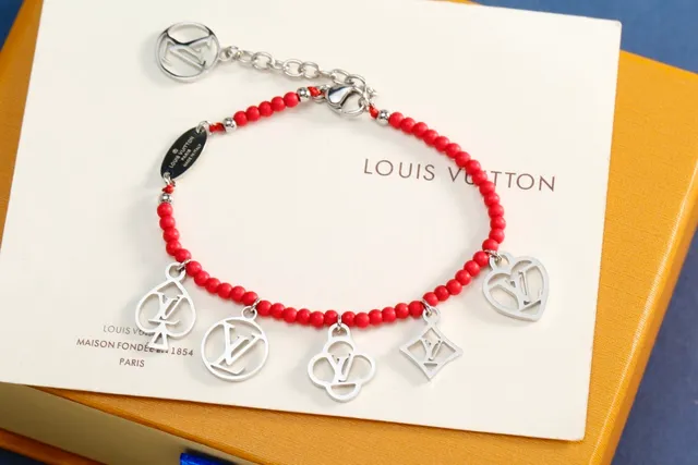 Louis Vuitton Red Gold Beaded Multi-Charm Bracelet 4