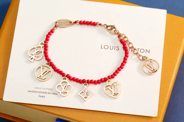 Louis Vuitton Red Gold Beaded Multi-Charm Bracelet 5