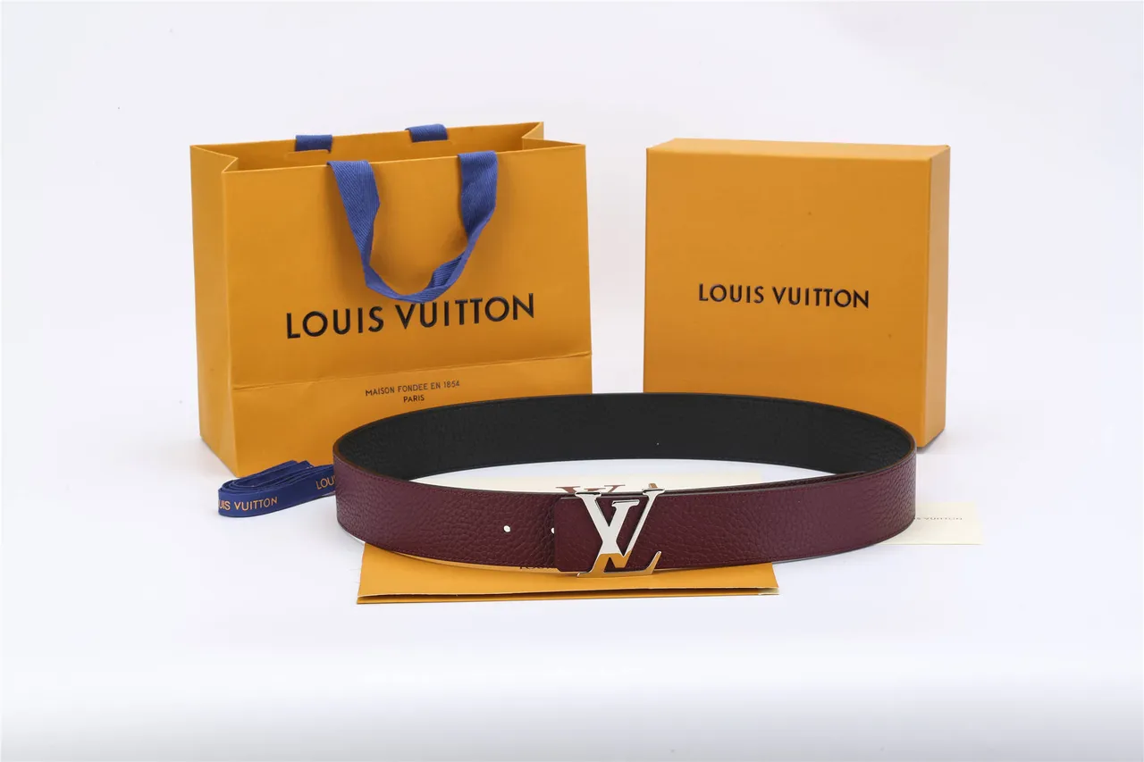 Louis Vuitton 可逆皮带 酒红色 黑色 纹理粒面皮革 皮带 2