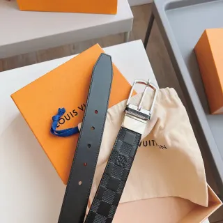 लुईस विटन उलटा Damier Graphite पट्टा काला चाँदी कैनवास चमड़ा पट्टा