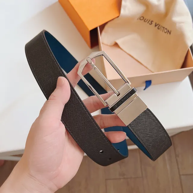 Louis Vuitton Reversible Navy Black Textured Leather Belt 4