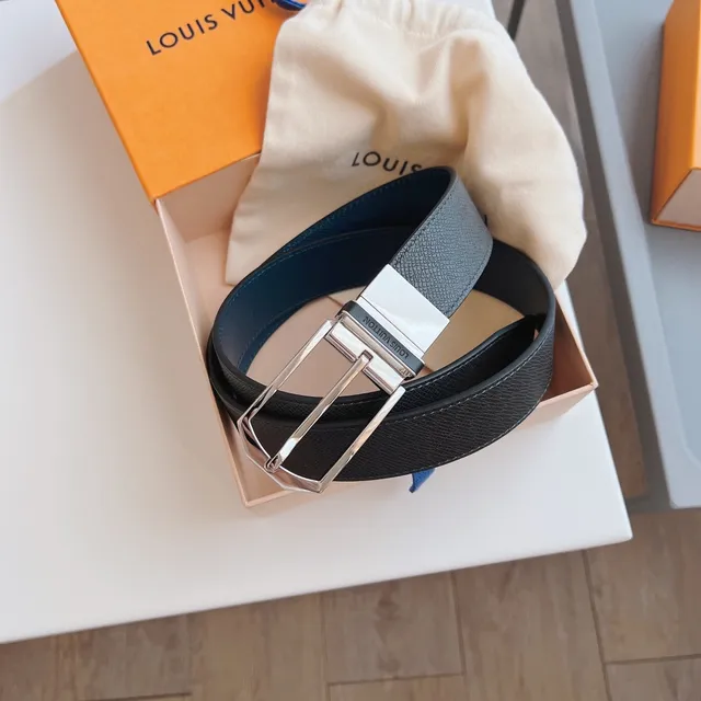 Louis Vuitton Reversible Navy Black Textured Leather Belt 5