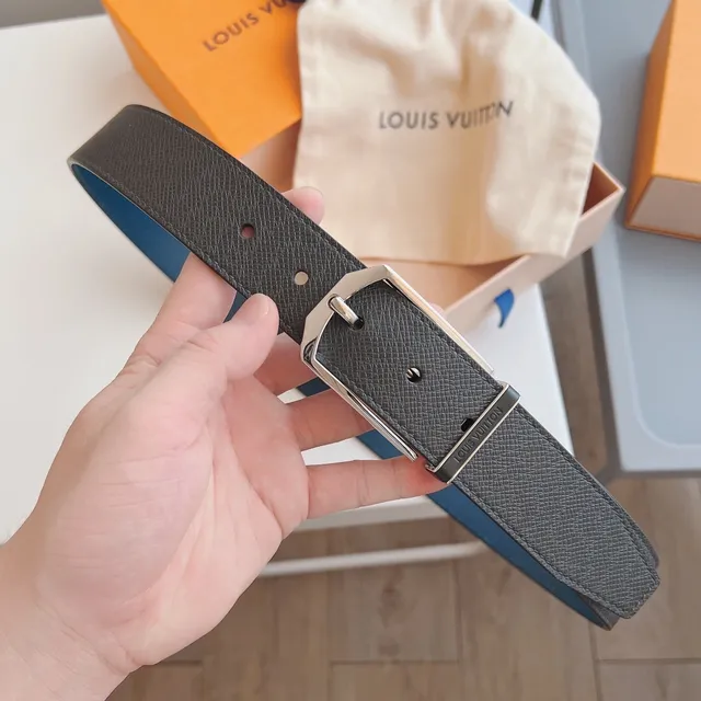 Louis Vuitton Reversible Navy Black Textured Leather Belt 6