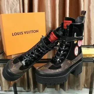 Louis Vuitton Run Away Black Brown Platform Sole Monogram Canvas Ankle Boots