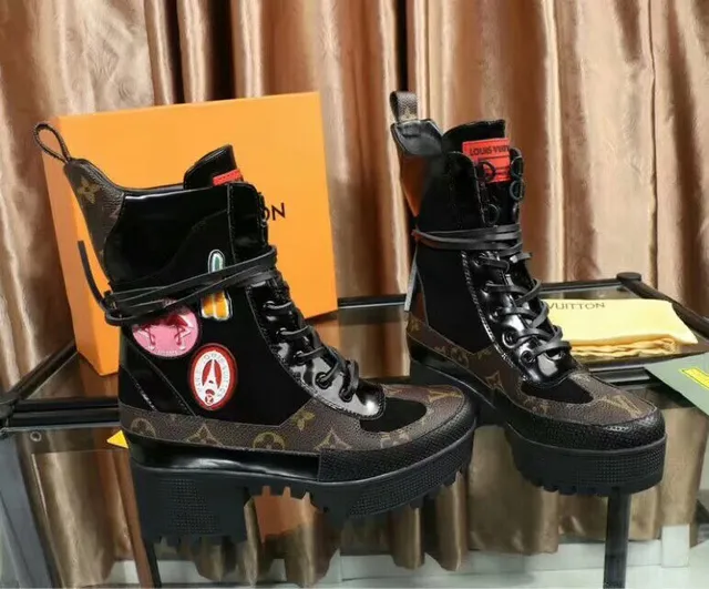 Louis Vuitton Run Away Preto Marrom Solado plataforma Monograma Lona Botas de tornozelo 2