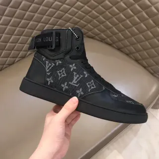 Louis Vuitton Run Away Black Gray High-Top Monogrammed Textile Lifestyle Sneakers