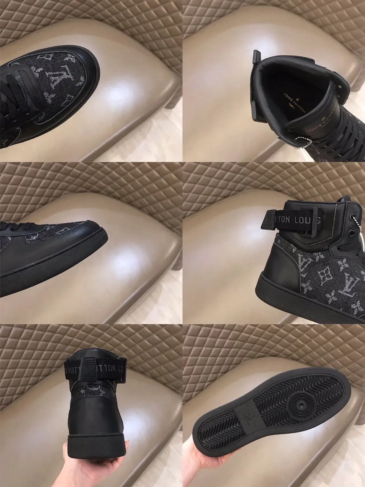 Louis Vuitton Run Away Sneakers Lifestyle Noir Gris Hautes Monogrammées en Textile 3