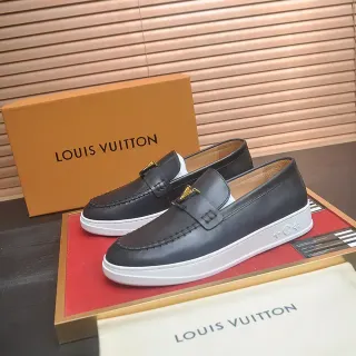 Louis Vuitton Run Away काला सफेद चमड़ा स्लिप ऑन मोक टो स्टिचिंग लोअफर