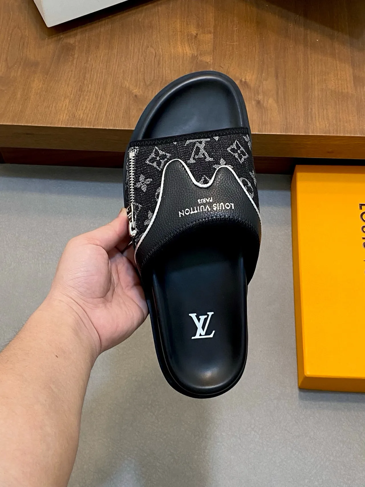 Louis Vuitton Run Away Black White Monogrammed Strap Wavy Piping Slippers 8