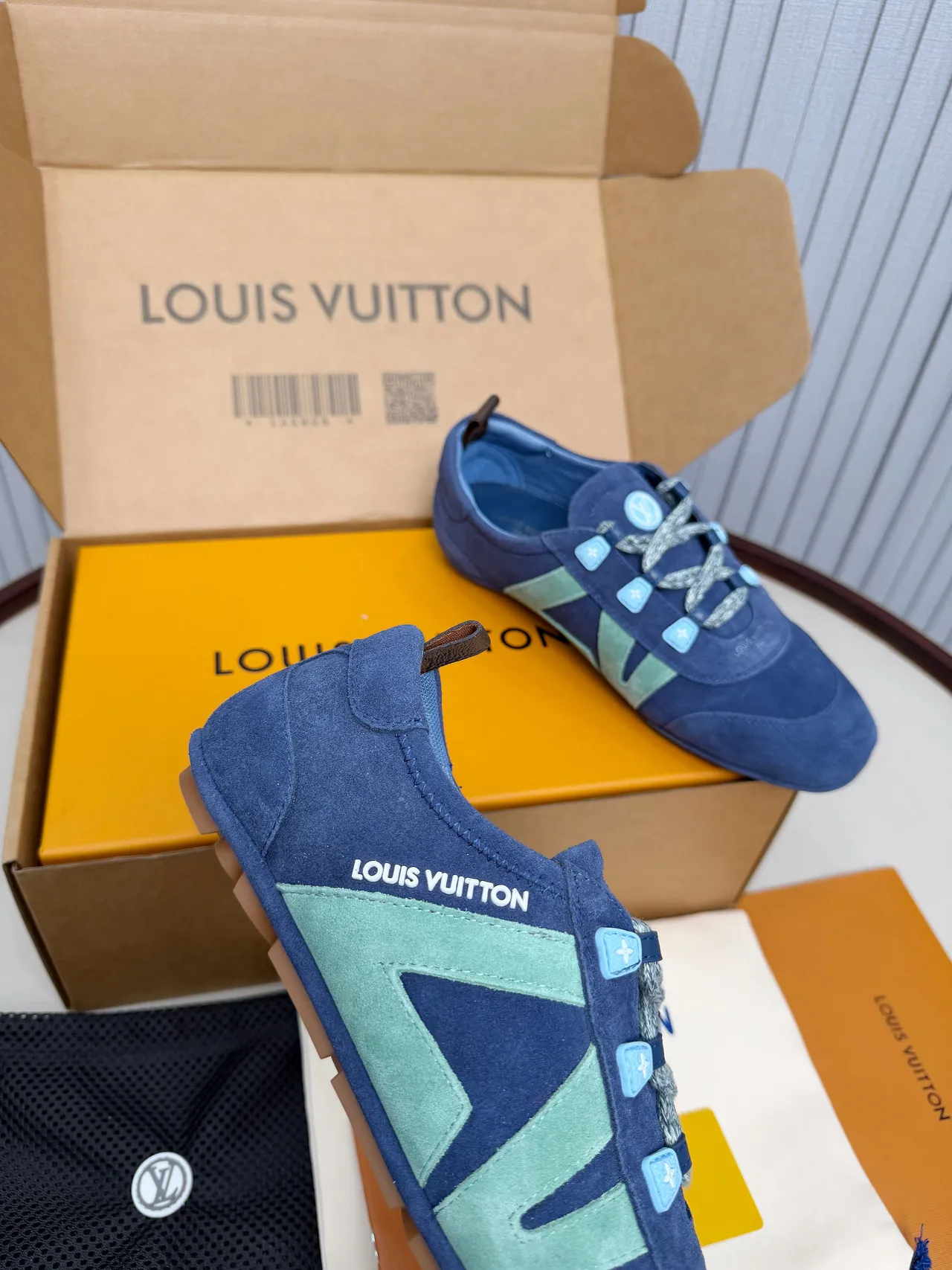 Louis Vuitton Run Away Navy and Mint Green Suede Lifestyle Sneakers 3