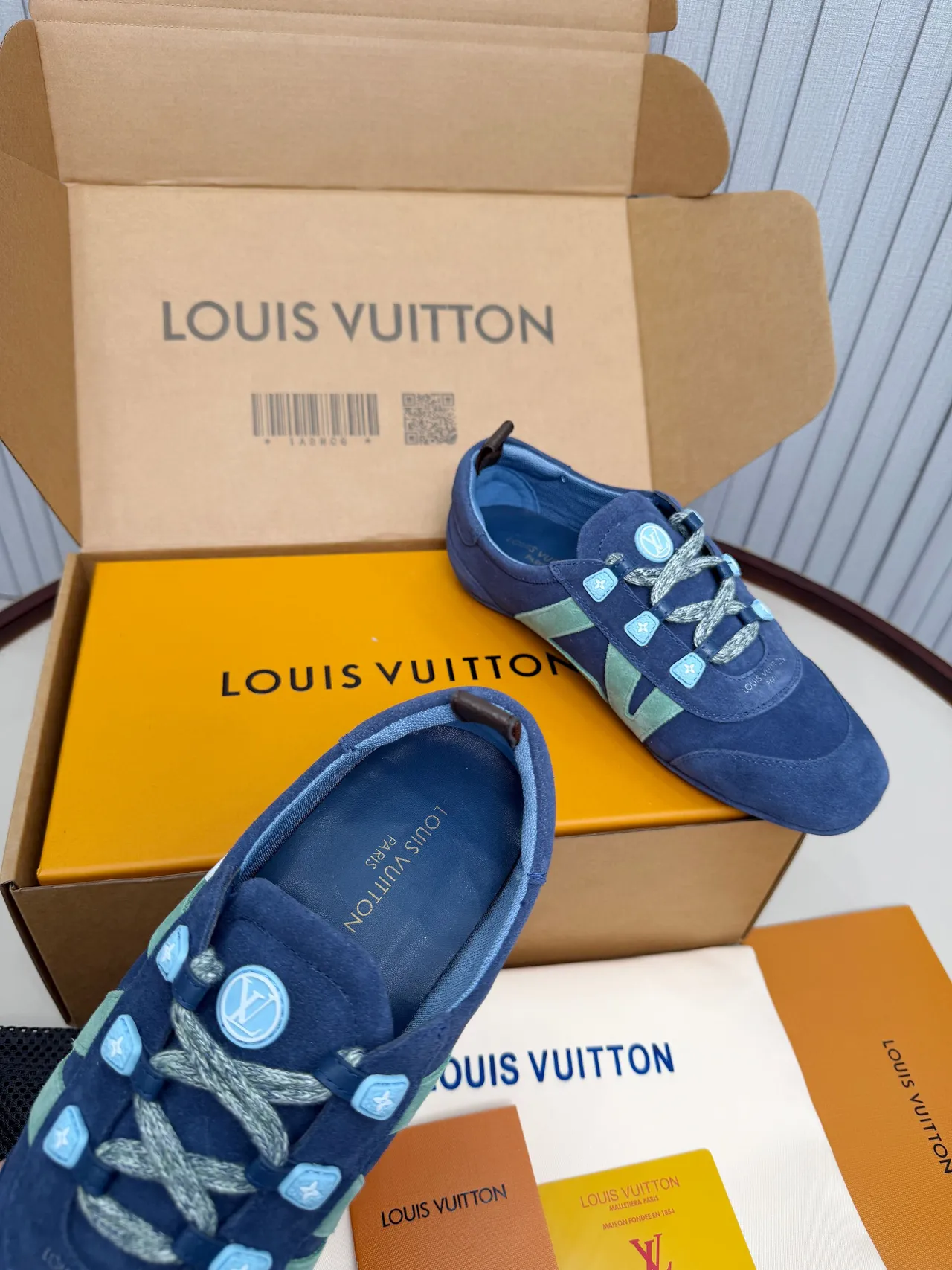 Louis Vuitton Run Away Navy and Mint Green Suede Lifestyle Sneakers 5